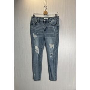 Judy Blue Womens Distressed Lace Patch Skinny Jeans Light Wash Stretch Sz 13/31